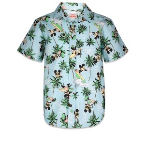Disney Lilo & Stitch Mickey Mouse Lion King Simba Hawaiian Blue Button Down Shirt Little Kid to Big Kid - 1 of 4