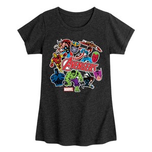Girls' - Marvel - Avengers Stickers Style Fitted Short Sleeve Graphic T-Shirt - 1 of 4