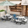 Costway Round Picnic Table Bench Set with 4 Benches Umbrella Hole All Weather Tabletop White/Green/Gray/Black - 4 of 4