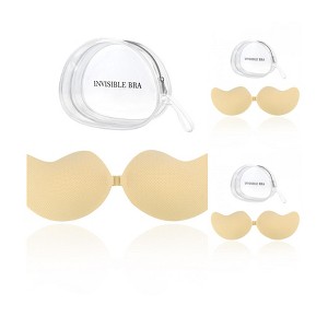 INSPIRE CHIC 3 Packs Women's Reusable Strapless Push-up Invisible Breathable Sticky Adhesive Bras for Backless Dress - 1 of 4
