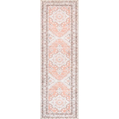 Pink 2x6 Runner Rug For Hallways Bed Side Kitchen, Boho Washable Distressed Low-Pile Floor Entryway Long Bathroom Mat, Non-Slip Laundry Room Washstand Front Carpet Green 24x72 Inch