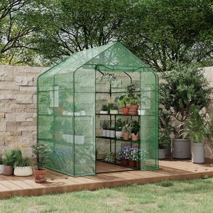 57x57x76" Outdoor Heavy Duty Walk-in Greenhouse with Durable PE Cover, 4 Tiers 12-Shelf Portable Plant House & Shelf Clips - 1 of 4