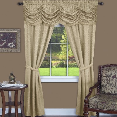 Kate Aurora Jacquard Damask Curtains With An Attached Austrian Valance & Tiebacks
