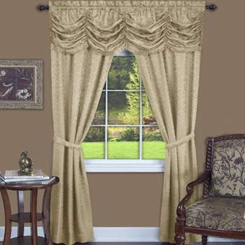 Kate Aurora Jacquard Damask Curtains With An Attached Austrian Valance & Tiebacks