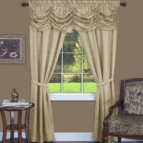 Kate Aurora Jacquard Damask Curtains With An Attached Austrian Valance ...