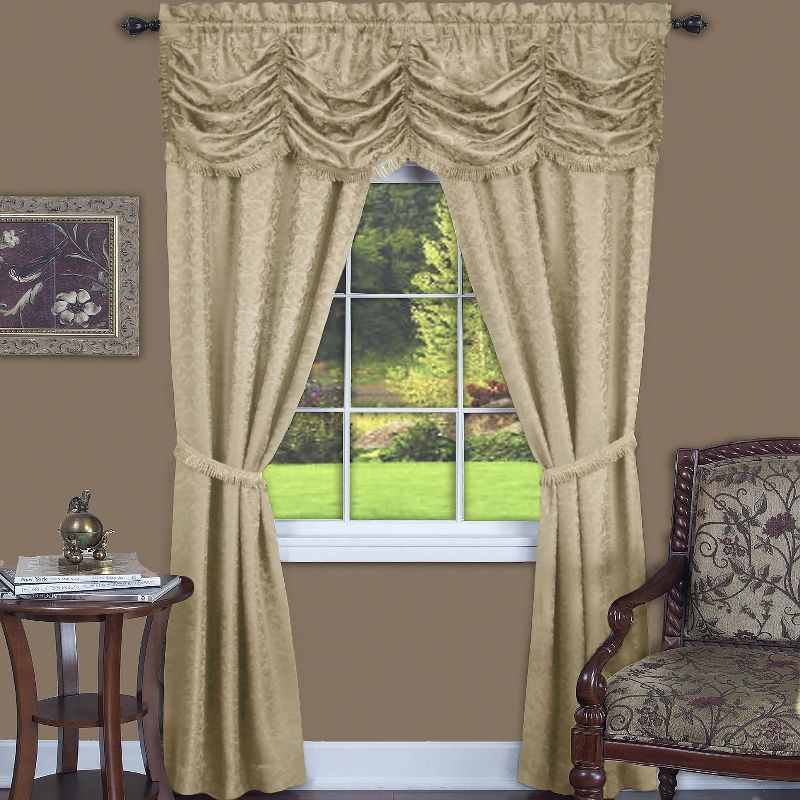 Kate Aurora Jacquard Damask Curtains With An Attached Austrian Valance & Tiebacks, 1 of 4