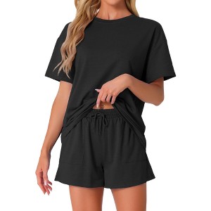 INSPIRE CHIC Women's Pajama Set Short Sleeve Lounge Set Elastic Shorts 2 Piece Pjs Sets with Pockets - 1 of 4