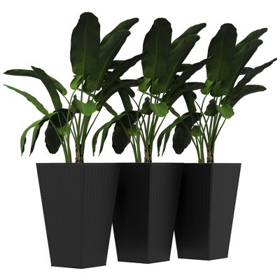Outsunny Set of 3 Tall Planters, Outdoor & Indoor Flower Pot Set for Front Door, Entryway, Patio and Deck