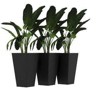 Outsunny Set of 3 Tall Planters, Outdoor & Indoor Flower Pot Set for Front Door, Entryway, Patio and Deck - 1 of 4