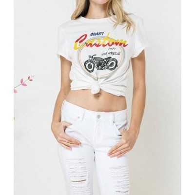 Women's Biker Distressed Graphic Tee - Blue B
