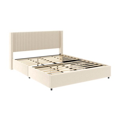 Christopher Knight Home Gelia Upholstered Queen Size Bed with Wingback Headboard and 2-Drawers, Ivory
