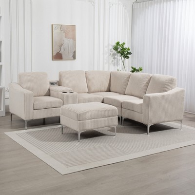 Aortzio 95.67“W L-Shape Sectional Sofa Couch With USB Ports & Cup Holders