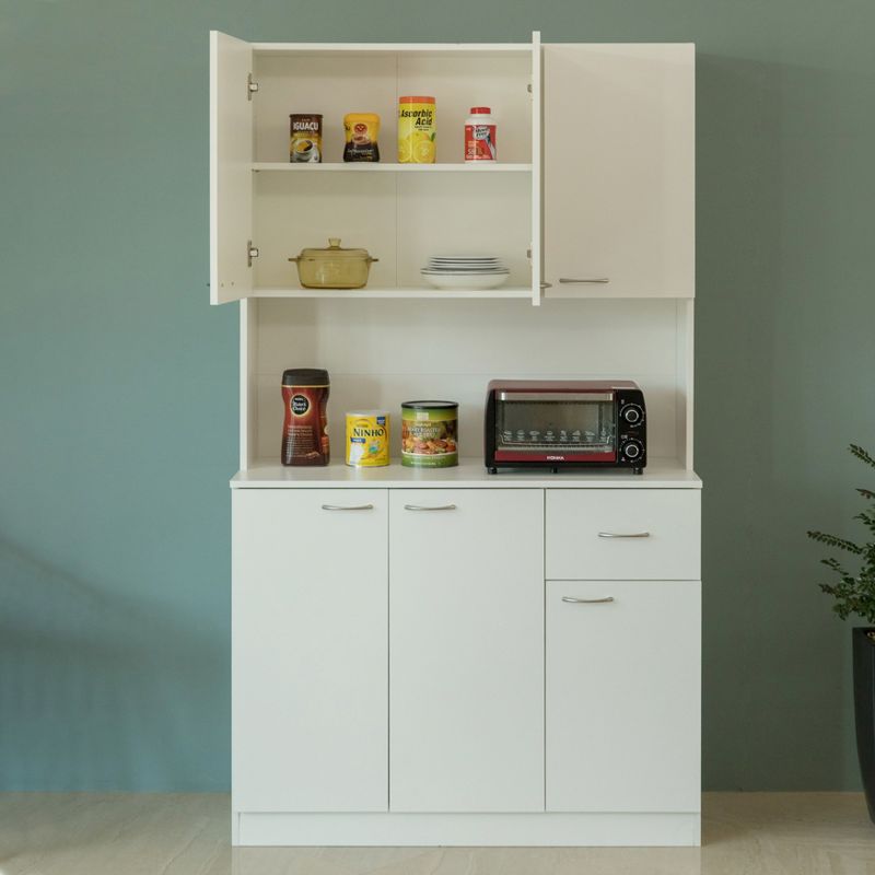 Basicwise Wooden Kitchen Pantry Storage Cabinet with Drawer, Doors and Shelves, White, 2 of 6