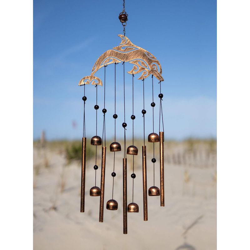 VP Home 28.5" H Iron Dolphin Rustic Copper Wind Chimes for Outside, Brown, 4 of 6