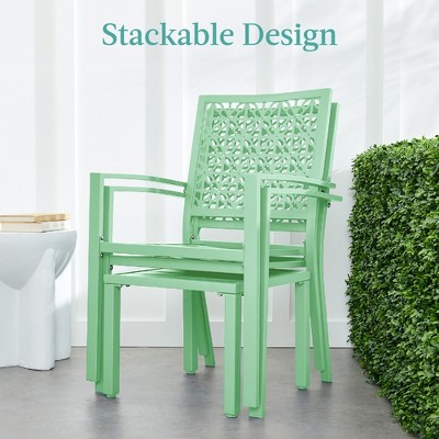 Mint Green Steel 3-Piece Patio Bistro Set with Geometric Design
