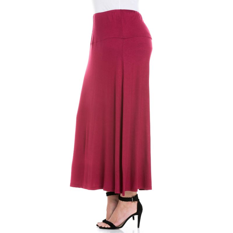 24seven Comfort Apparel Women's Elastic Waist Maxi Skirt-WINE-1X, 2 of 5