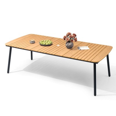 Crestlive Products Outdoor Dining Table for 4-6 People Patio Rectangle Table, Aluminum Frame with Durable Wood-Like Tabletop and Umbrella Hole