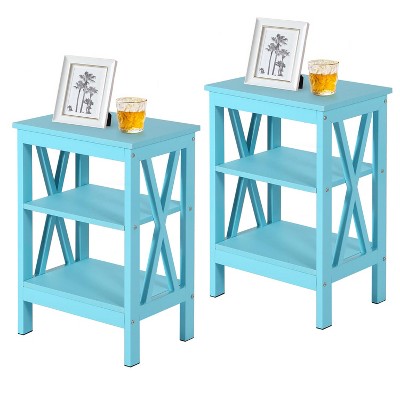 VECELO Set of 1/2 Nightstands X-Shaped Side End Table with 3-Tier Open Shelves 7 Color