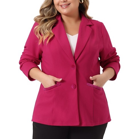 Agnes Orinda Women's Plus Size Button Down Notched Lapel Office Blazers Hot  Pink 2x : Target