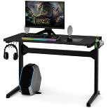 Costway Gaming Computer Desk Carbon Fiber Surface w/Mousepad Cup Holder Headphone Hook