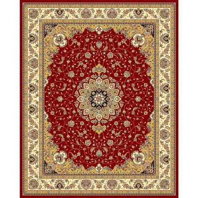 Red and Ivory Floral Synthetic 8' x 11' Area Rug