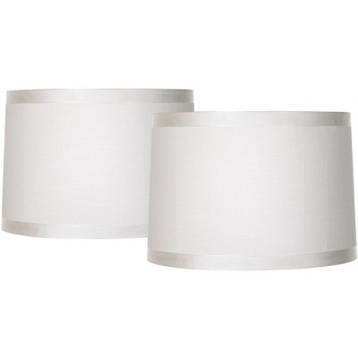 Set of 2 Off-White Fabric Medium Drum Lamp Shades 15" Top x 16" Bottom x 11" High (Spider) Replacement with Harp and Finial