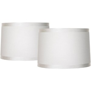 Springcrest Set of 2 Off-White Fabric Medium Drum Lamp Shades 15" Top x 16" Bottom x 11" High (Spider) Replacement with Harp and Finial - 1 of 4