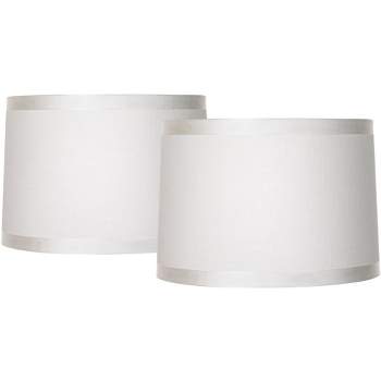 Springcrest Set of 2 Off-White Fabric Medium Drum Lamp Shades 15" Top x 16" Bottom x 11" High (Spider) Replacement with Harp and Finial