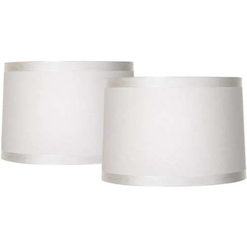 White Fabric Medium Drum Lamp Shades, Linen Overlay Modified Drum Lamp Shade White Threshold