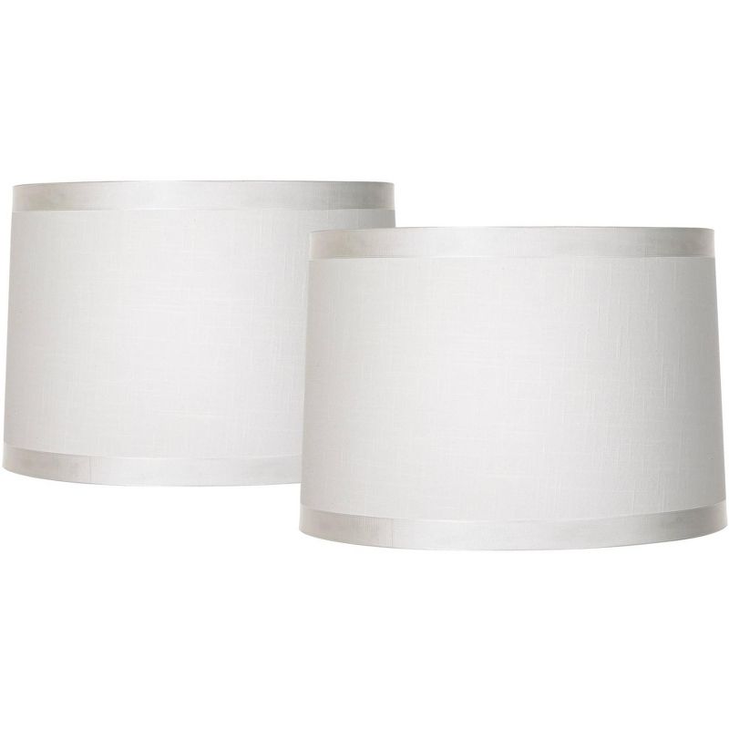 Springcrest Set of 2 Off-White Fabric Medium Drum Lamp Shades 15" Top x 16" Bottom x 11" High (Spider) Replacement with Harp and Finial, 1 of 11