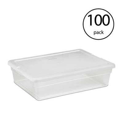 Sterilite 28 Quart Clear Bin Storage Box Tote Container w/ White Lid (100 Pack)