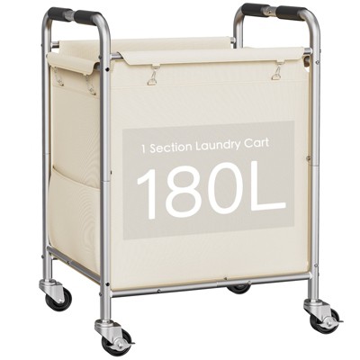 USIKEY Laundry Basket with Wheels, Rolling Laundry Sorter Cart with Side pockets,47.6GAL(180L) Rolling Laundry Hamper with Removable Bag, Beige