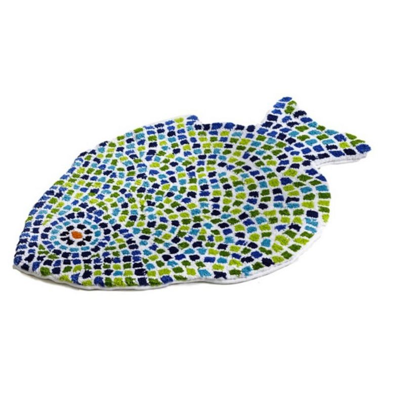 24&#34;x36&#34; Fish Mosaic Collection 100% Cotton Blue Bath Rug - Better Trends, 1 of 7