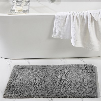 Gray Cotton Tufted Reversible 3-Piece Bath Rug Set