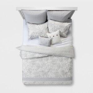 8pc Queen Nora Linework Floral Comforter Set Gray