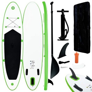 vidaXL Inflatable Stand Up Paddle Board Set Green and White - 1 of 4