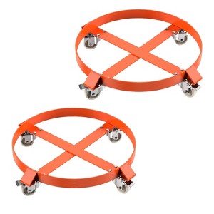 2 Pcs 55 Gallon Drum Dolly, with Steel Frame, 4 Swivel Caster Wheels, 1000 LBS Capacity Trash Can Dolly, Orange - 1 of 4