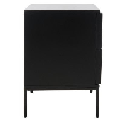 Zadie Black 2-Drawer Rattan Nightstand with Iron Legs