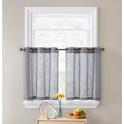 HLC.ME Abbey Faux Linen Semi Sheer Grommet Short Thick Curtain Tiers for Small Windows, Kitchen & Basement, Pair