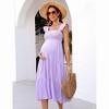 BLUEMING Maternity Dress Summer Ruffled Highwaist Dress with Mini Cap Sleeve Shirred A-Line Midi Dress Floral Sundress - 4 of 4