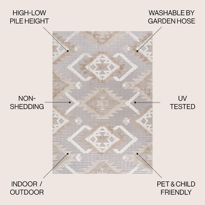 Sumak High-Low Pile Beige and Gray Geometric Area Rug