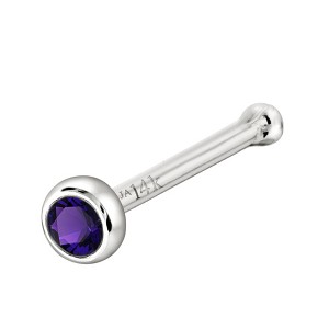 Jewelry Avalanche 22G 14K Gold Bezel-set Amethyst Ball-end Nose Stud - 1 of 3