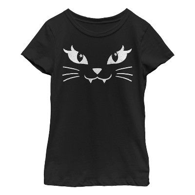 Girl's Lost Gods Kitty Cat Face T-shirt - Black - Large : Target
