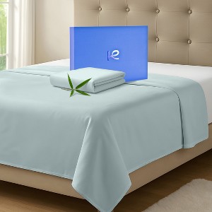 300 Thread Count 100% Organic Bamboo Viscose Flat Sheet Only, Extra Wide, Cooling & Breathable, Double Stitching, Bedding Sheet - 1 of 4