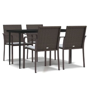 vidaXL Patio Dining Set Table and Chair with Cushions Poly Rattan and Steel - Brown 63" Table Length 4 Chairs - 1 of 4