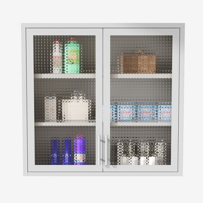 Retro Style Wall Mounted Cabinet Table-Top Storage Cabinet with Hazy Glass Doors and 2 Adjustable Shelves for Bathroom Kitchen Living Room