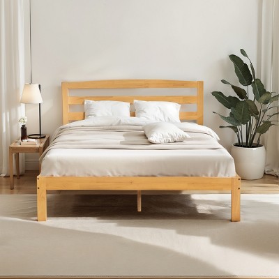 Subrtex Solid Wood Platform Bed with Headboard, Bed Frame with Wood Slat Support, Wood color