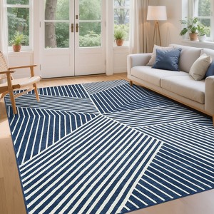 Area Rugs Modern Washable Rug Non-Slip Low Pile Geometric Striped Pattern Rug for Living Room Bedroom - 1 of 4