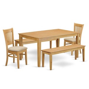 HomeStock 5-Piece Rectangle Natural Oak Finish Solid Wood Top Dining Table with 2 Benches, 2 Chairs - 1 of 4