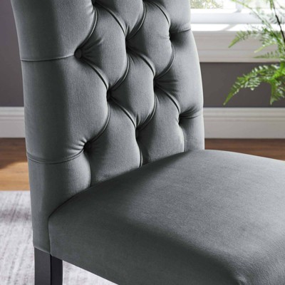 Gray Velvet Upholstered Side Chair with Wood Legs